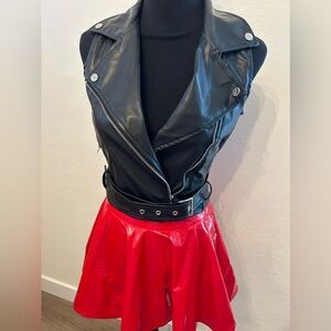 Biker costume, full leather jacket, and skirt